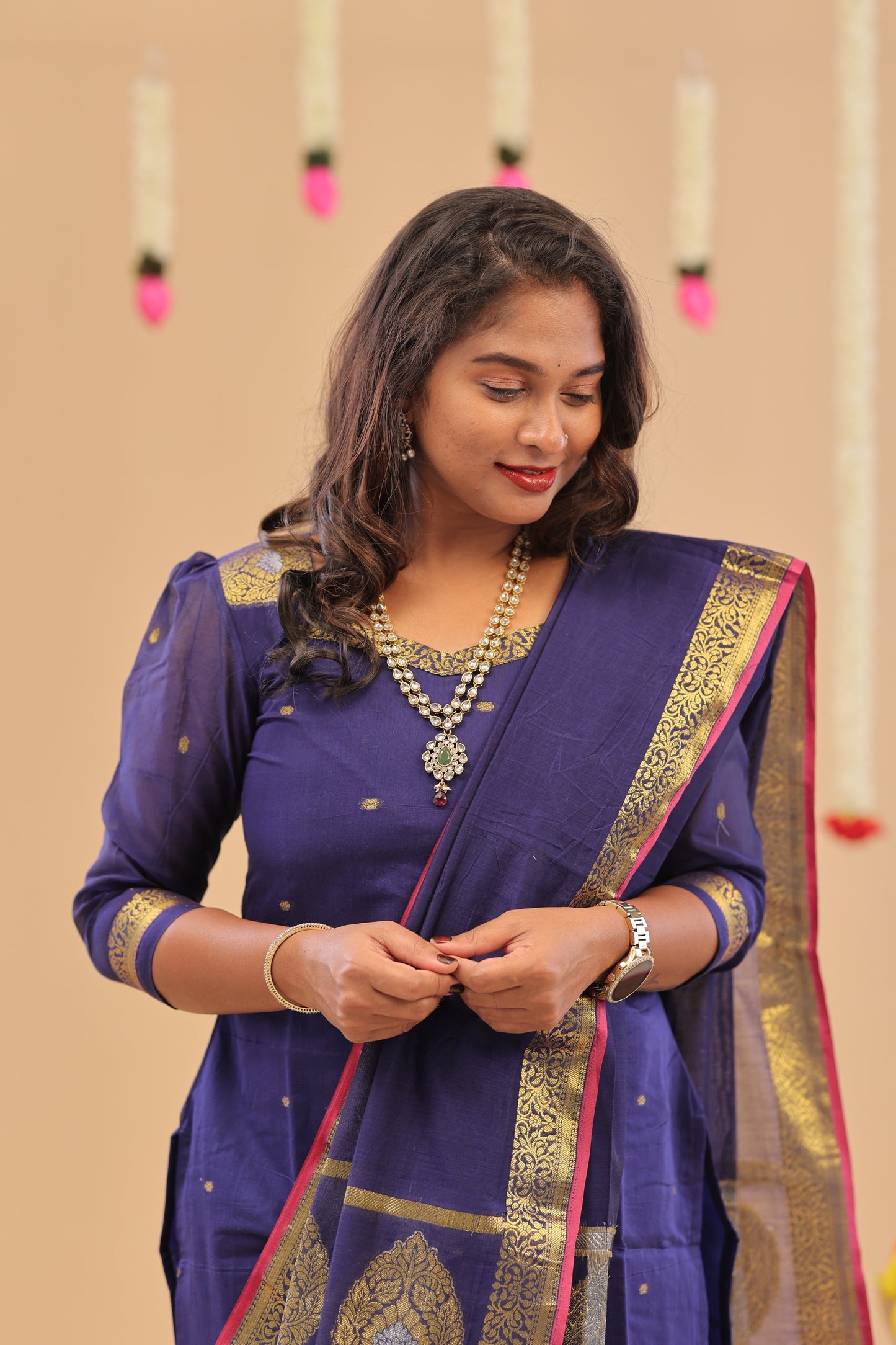 PREMIUM-KORA SILK navy blue Kurti set