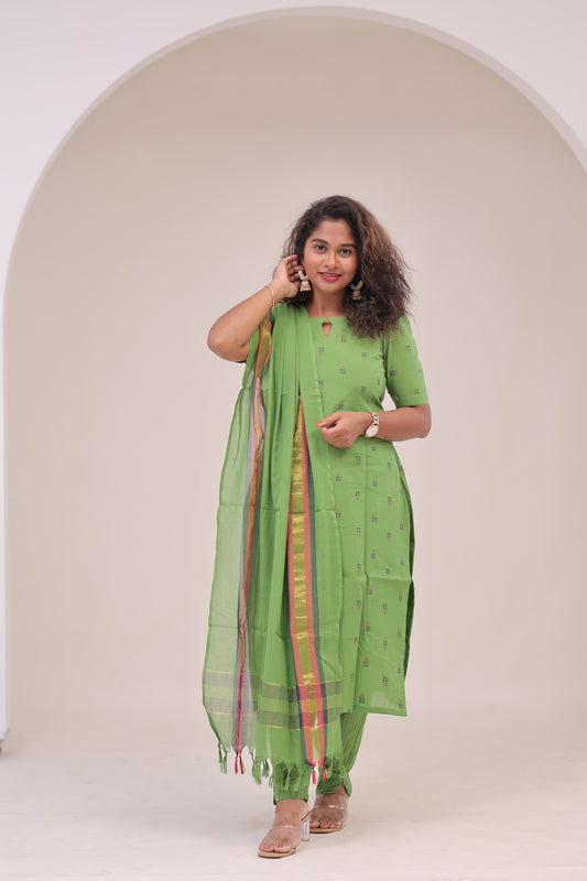 Poonguzhali-3 pc cotton sets - GREEN