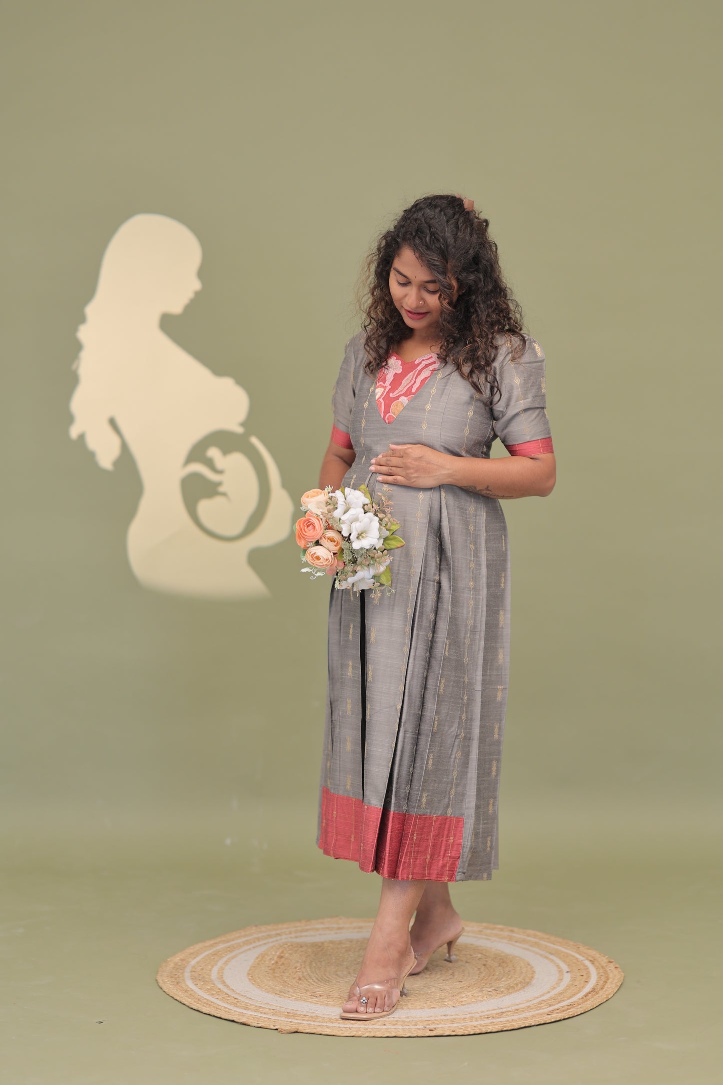 GREY HEART-RAW SILK GOWN