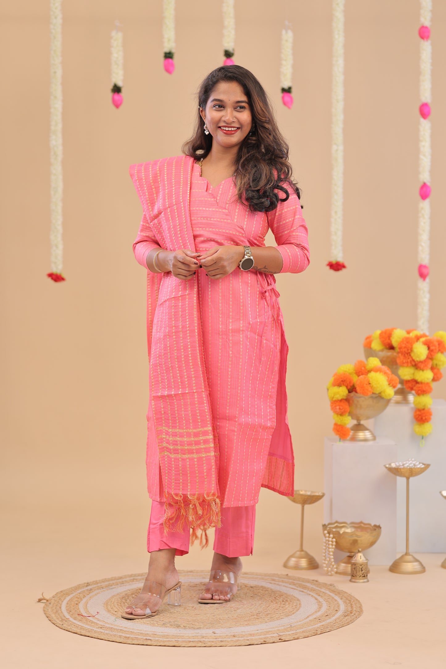 Premium-GHICHA TUSSAR -PINK SUIT