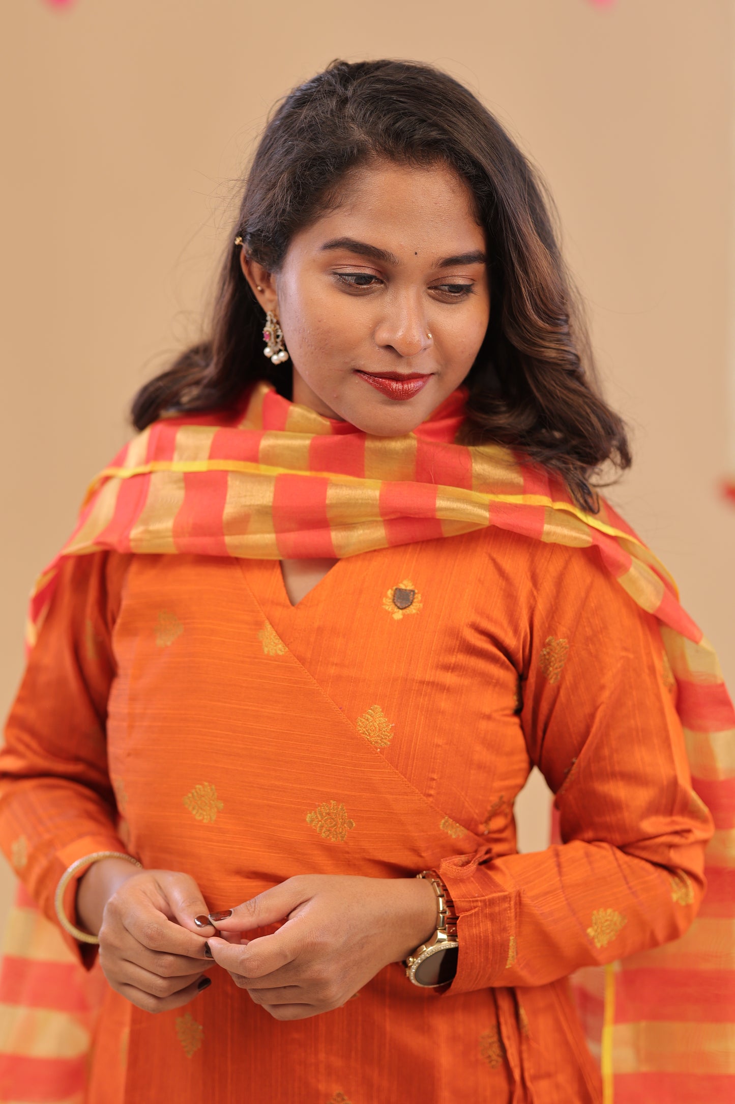 PREMIUM-ORANGE RAW SILK SUIT