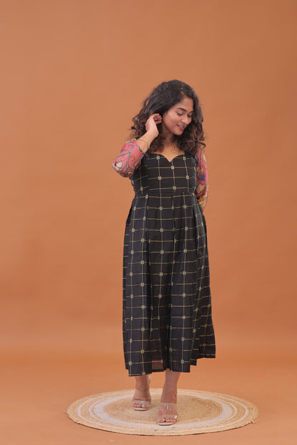 RAW SILK GOWN-PG/kalamakari/Black