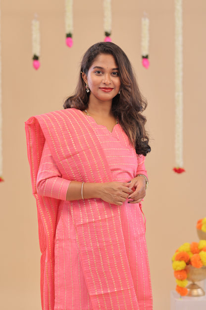 Premium-GHICHA TUSSAR -PINK SUIT