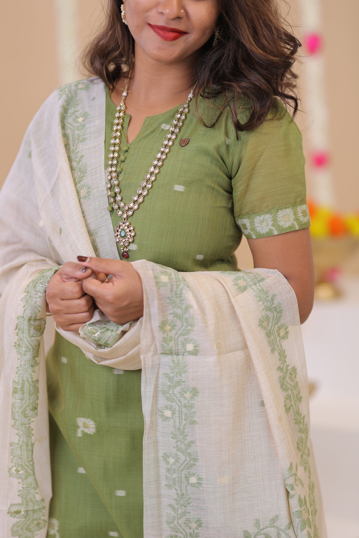 LUX-NIRANJANA-OLIVE-JAMDHANI-3 pc set