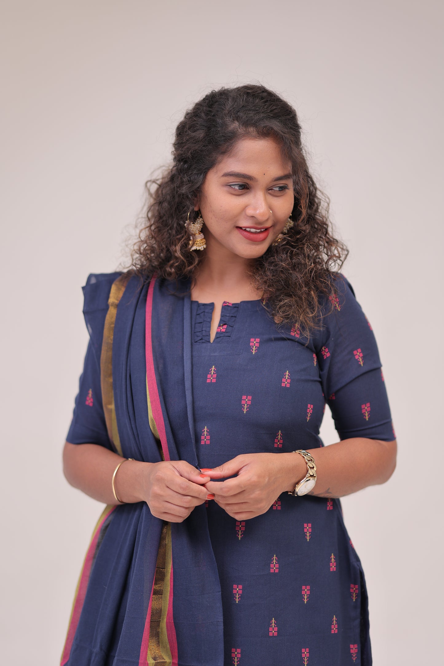 Poonguzhali-3 pc cotton sets - NAVY