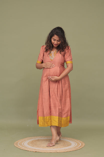RUST SWEET HEART-RAW SILK GOWN