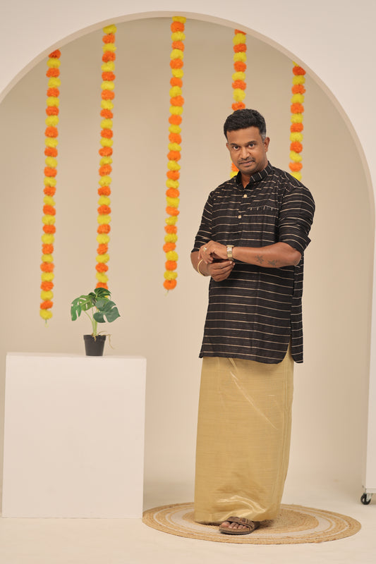Black Stripes Mens Kurta