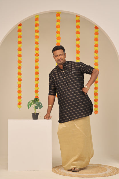 Black Stripes Mens Kurta
