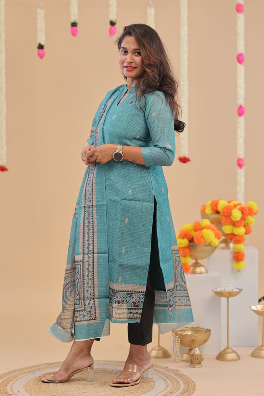 SEMI JUTE - sky blue Kurti set
