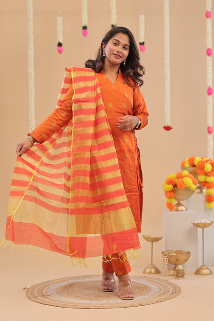 PREMIUM-ORANGE RAW SILK SUIT