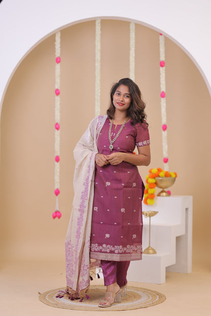 LUX-NIRANJANA-WINE-JAMDHANI-3 pc set