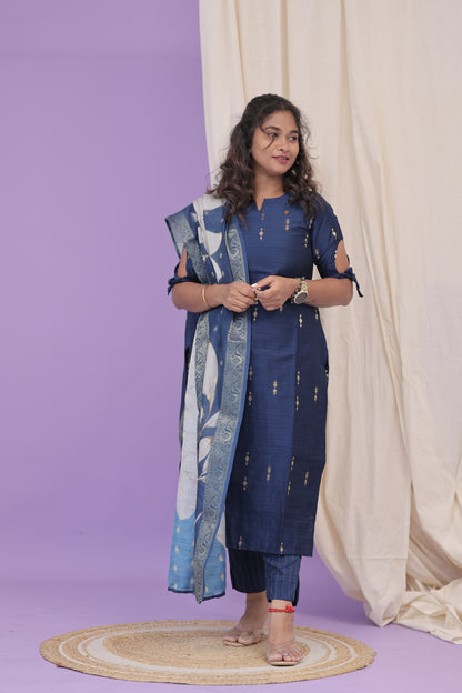 PGchanderi-KAAJAL-NAVY BLUE SET