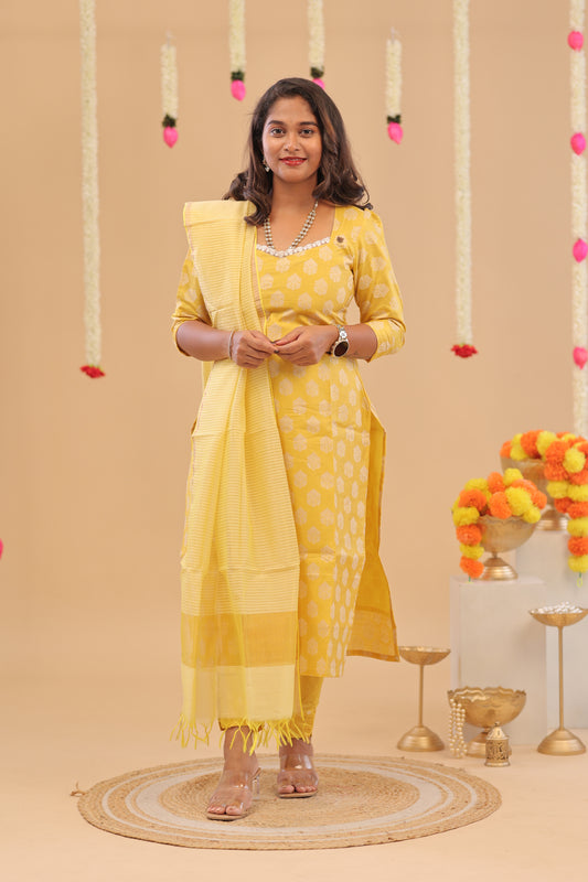 PREMIUM-YELLOW RAW SILK SUIT