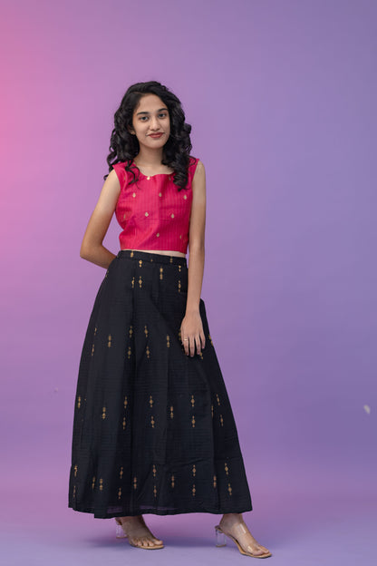 Skirt & top with coat BLACK PINK
