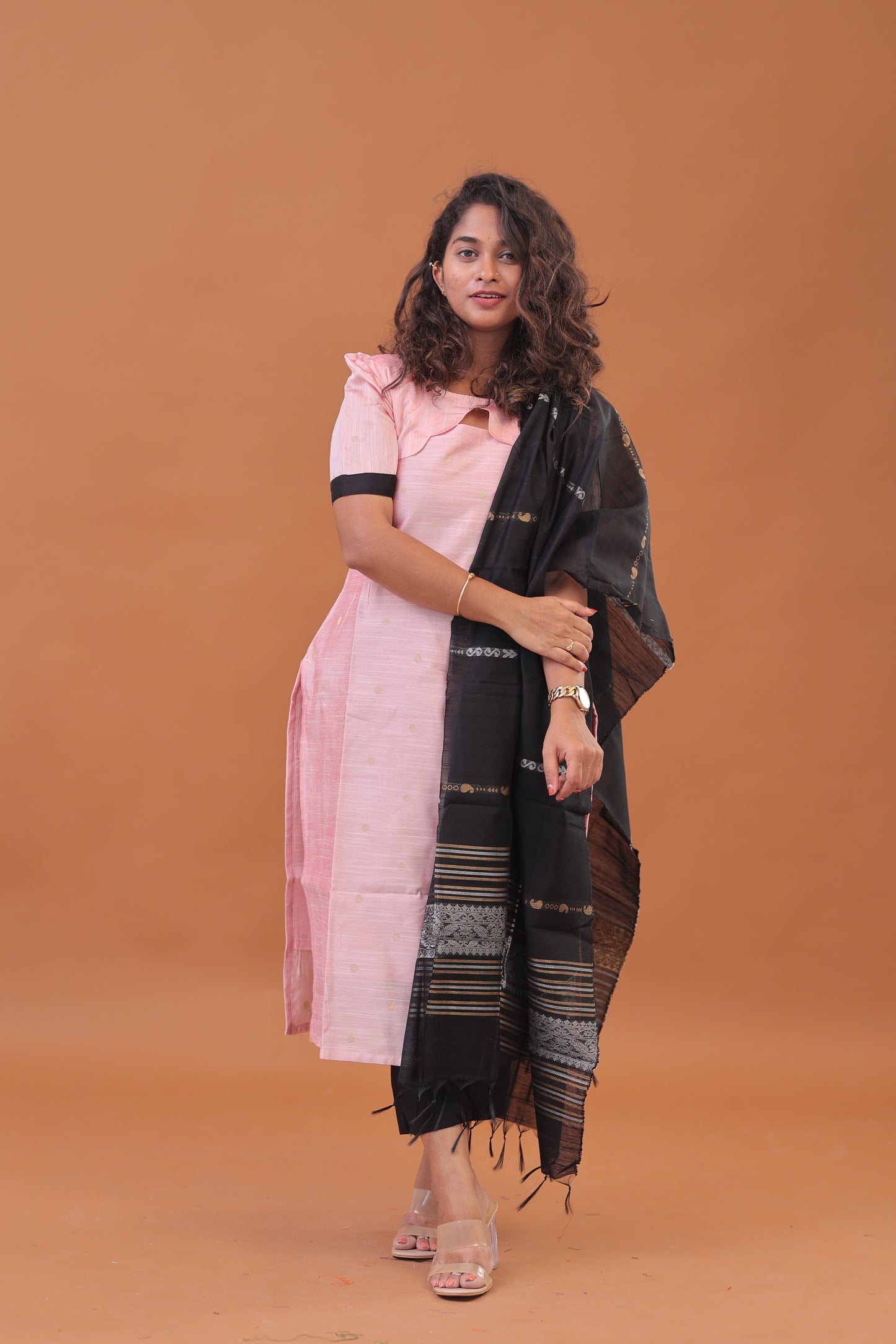 RAW SILK -PINK BLACK SUIT