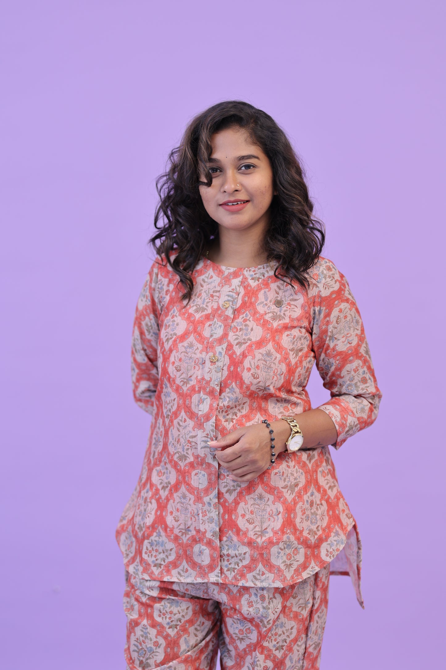 SUNNY-FLORAL-cotton co-ord-PEACH MUGHAL