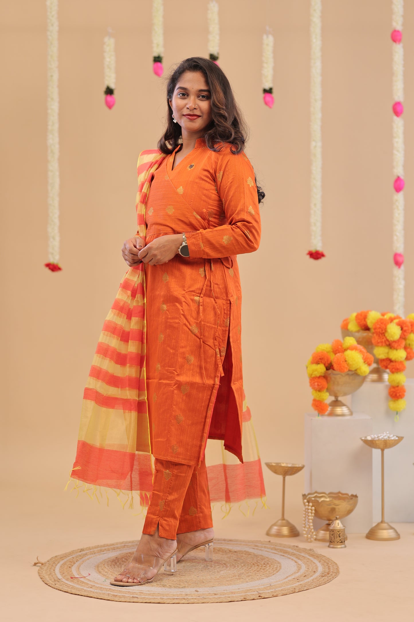 PREMIUM-ORANGE RAW SILK SUIT