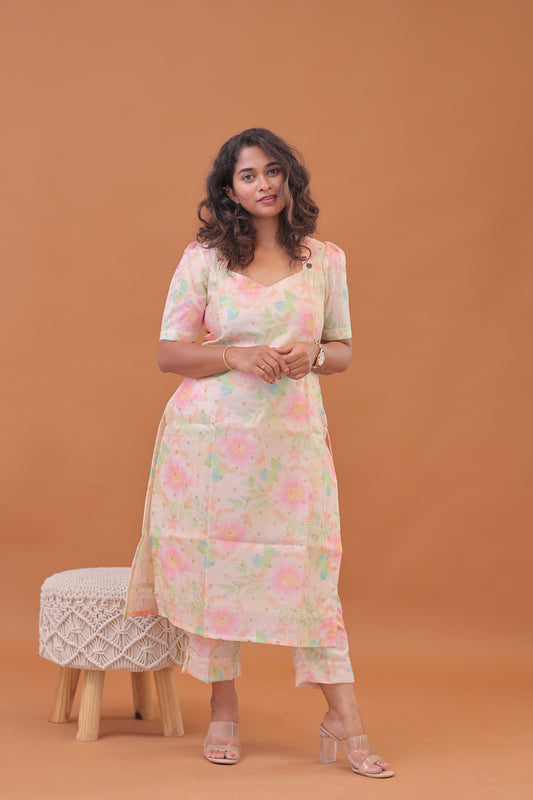 FLORAL-Co ords beige