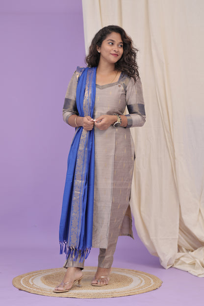 PGchanderi-KAAJAL-BEIGE ROYAL BLUE