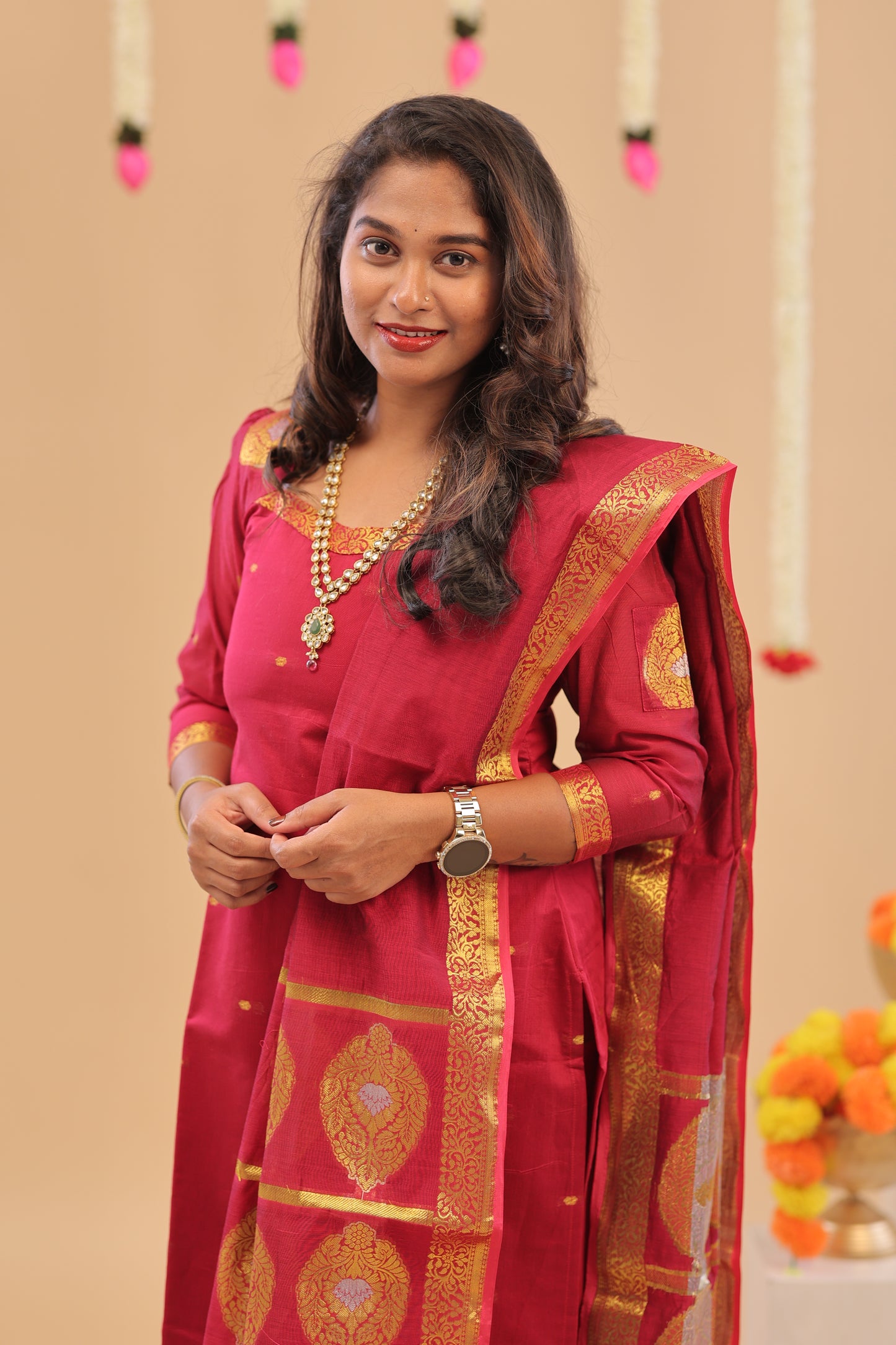 PREMIUM-KORA SILK RANI pink Kurti set