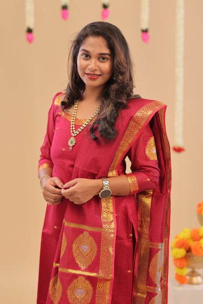 PREMIUM-KORA SILK RANI pink Kurti set
