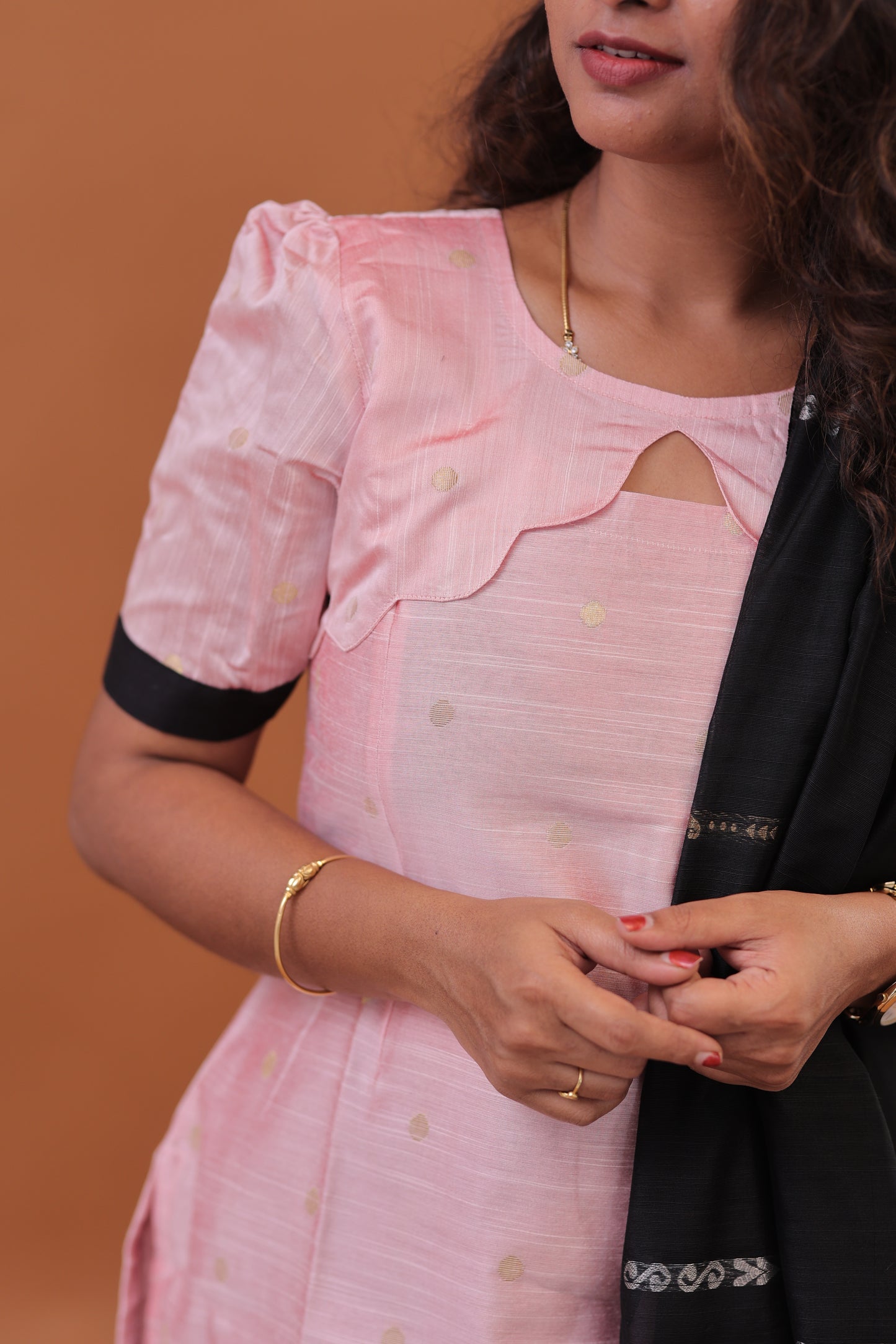 RAW SILK -PINK BLACK SUIT