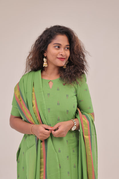 Poonguzhali-3 pc cotton sets - GREEN
