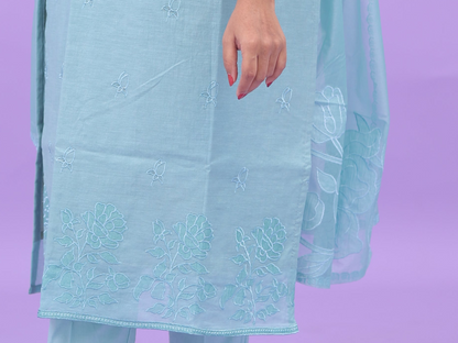 Skyblue-organza applique set