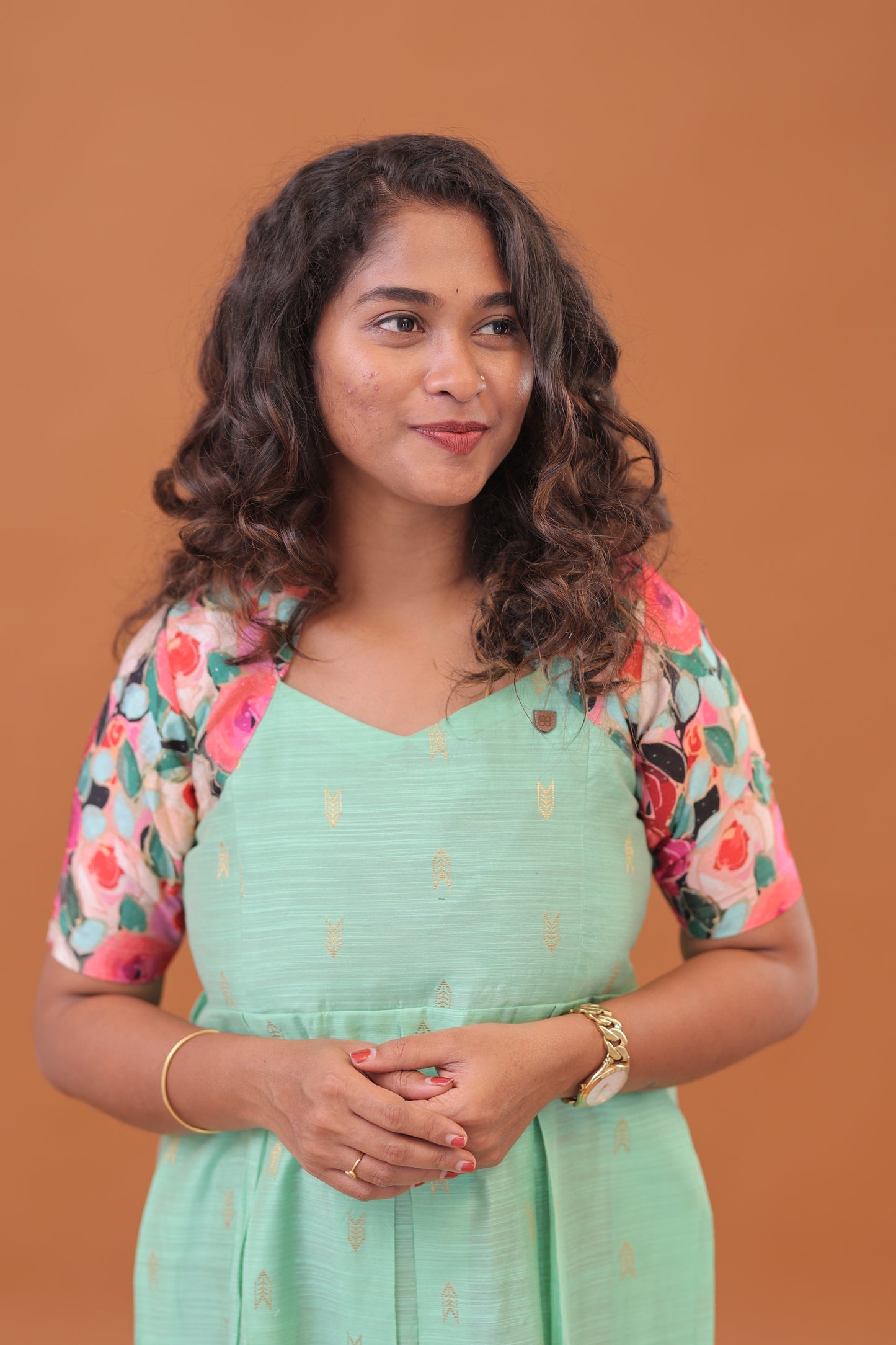 RAW SILK GOWN-PG/KALAMKARI/SEA