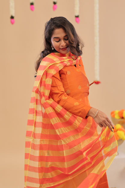 PREMIUM-ORANGE RAW SILK SUIT
