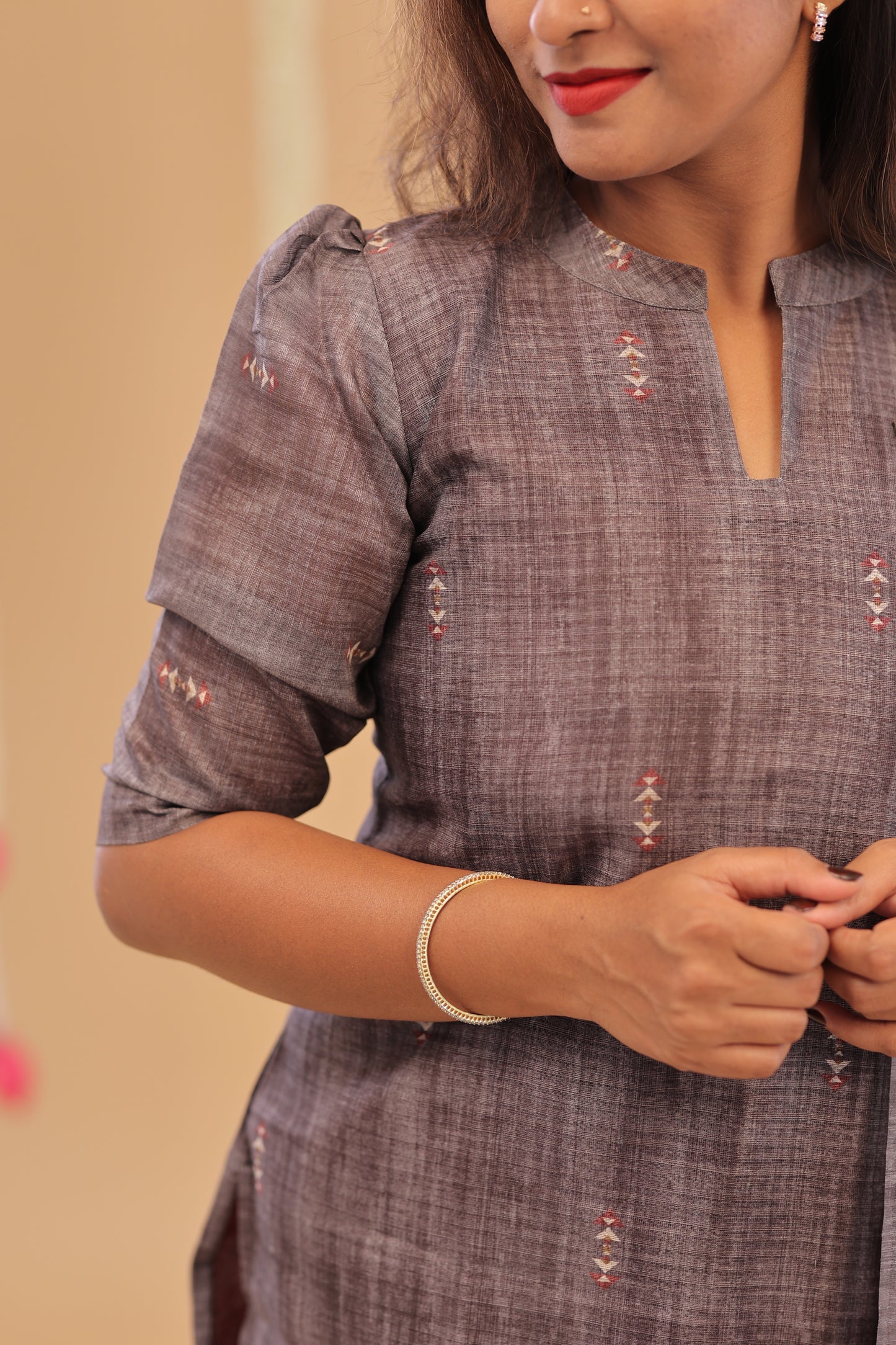 SEMI JUTE - GREY BROWN Kurti set