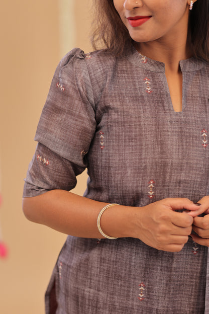 SEMI JUTE - GREY BROWN Kurti set