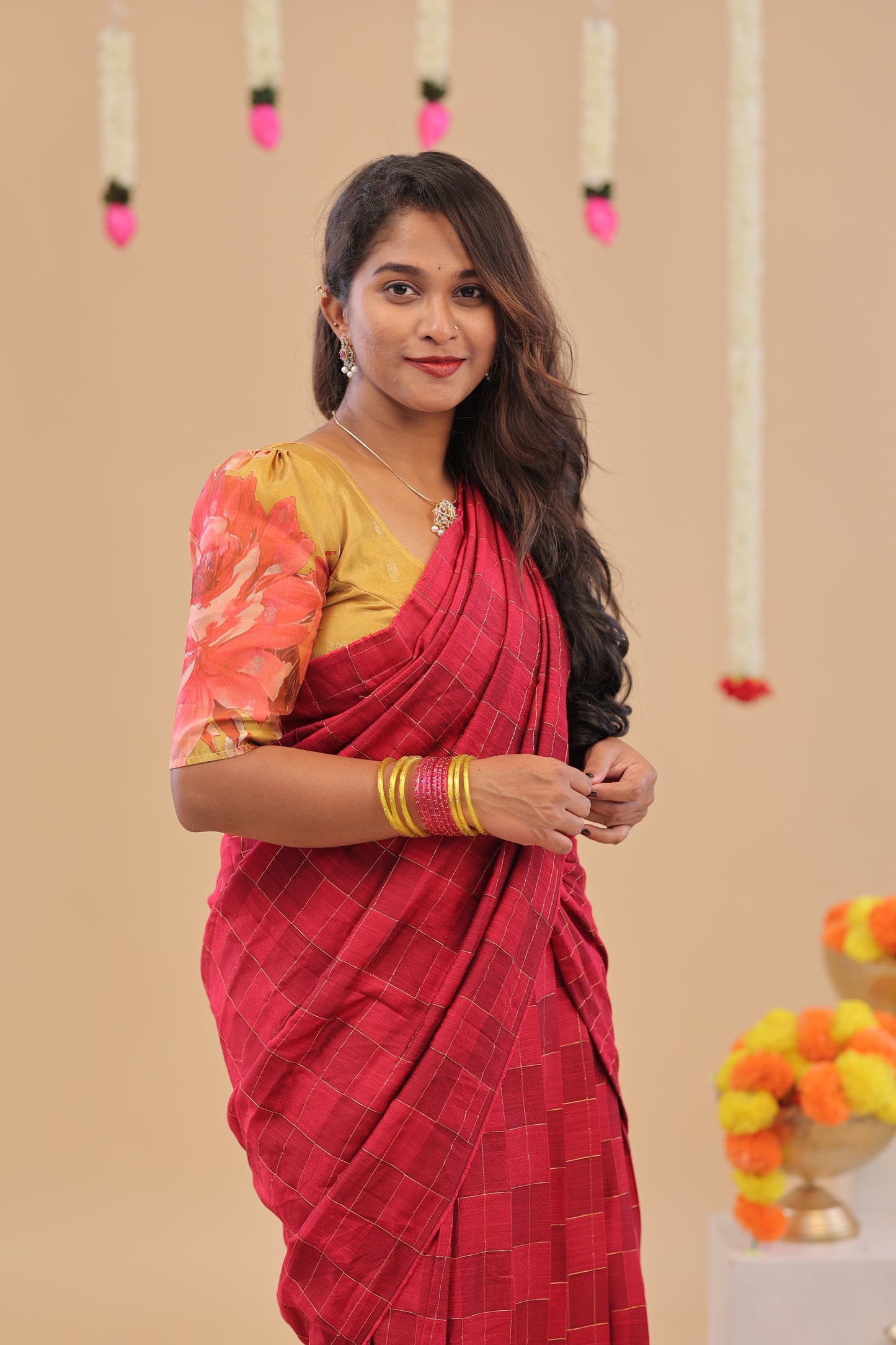 HALF SAREE-PINK CHECKS