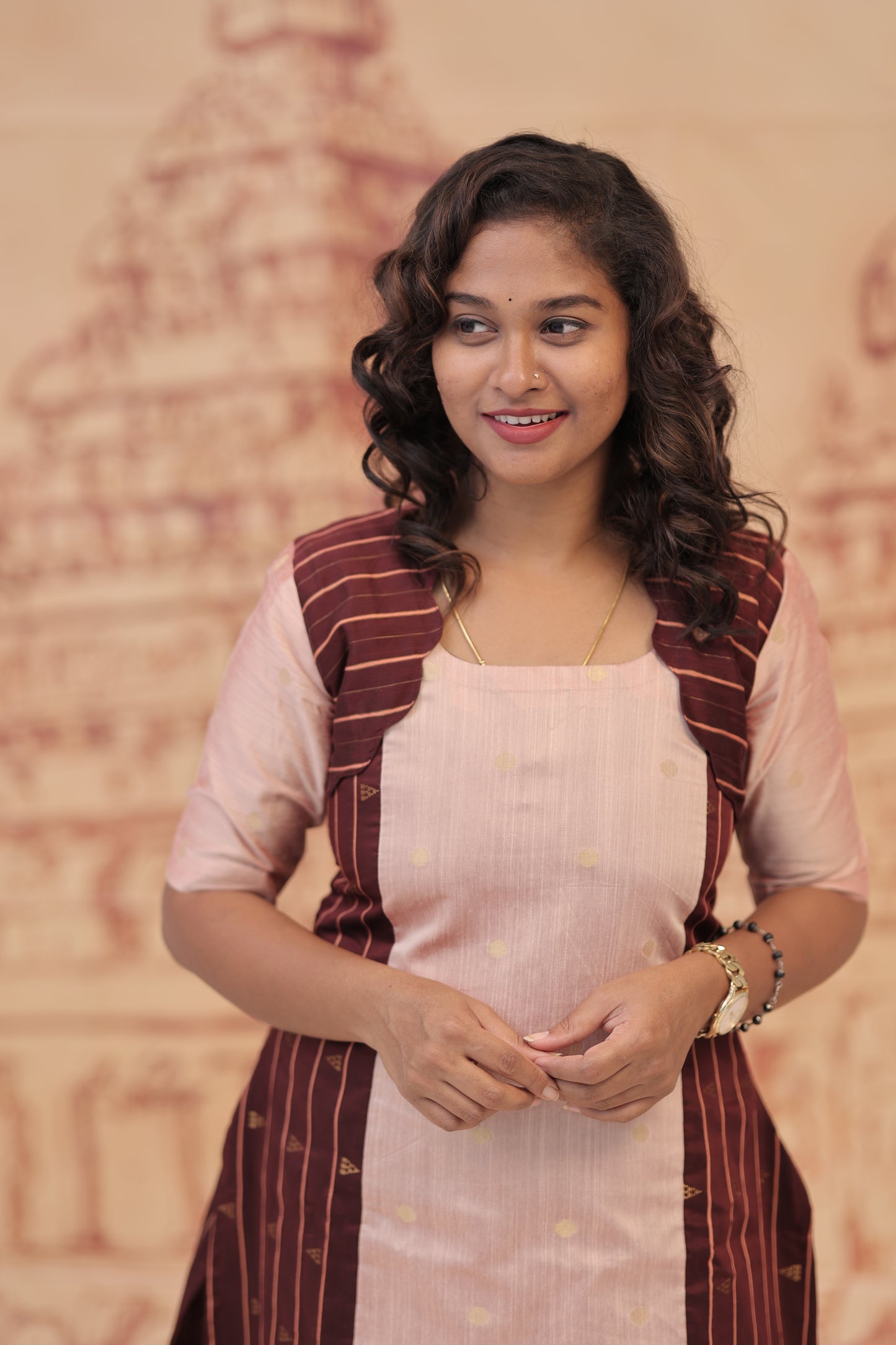 RAW SILK KURTI - WINE PEACH
