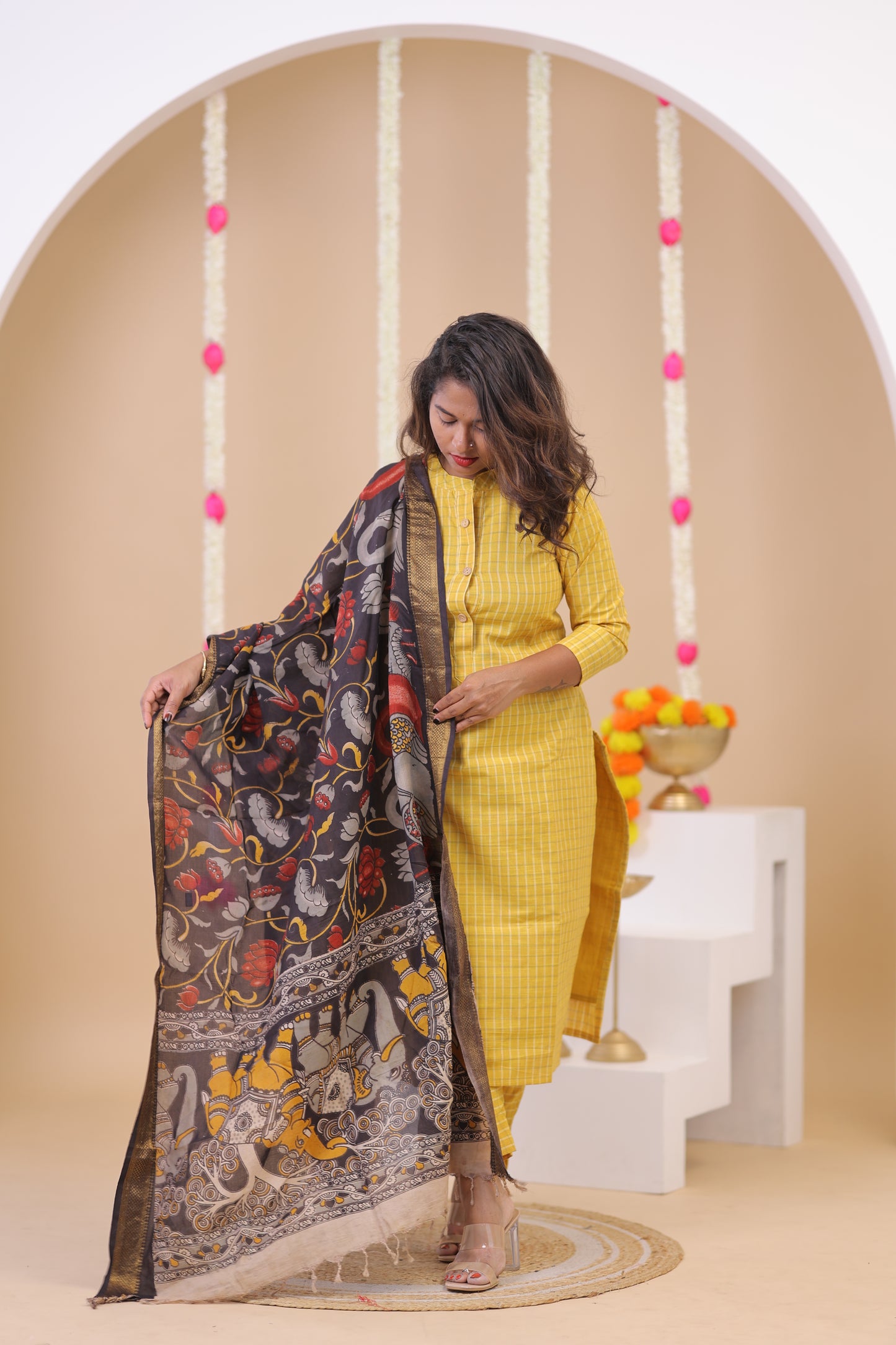 HANDLOOM -YELLOW  Kalamkari  SUIT