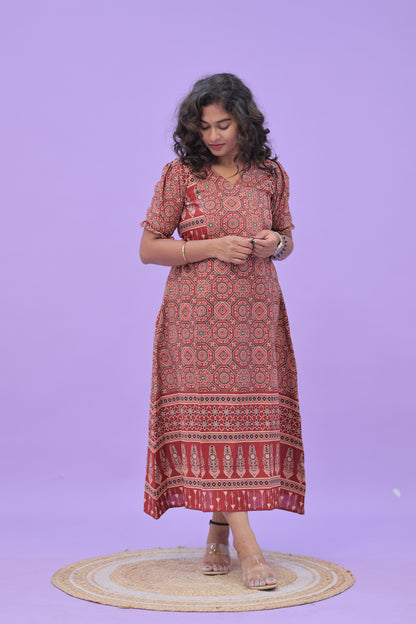 AJRAK -A-line MAROON