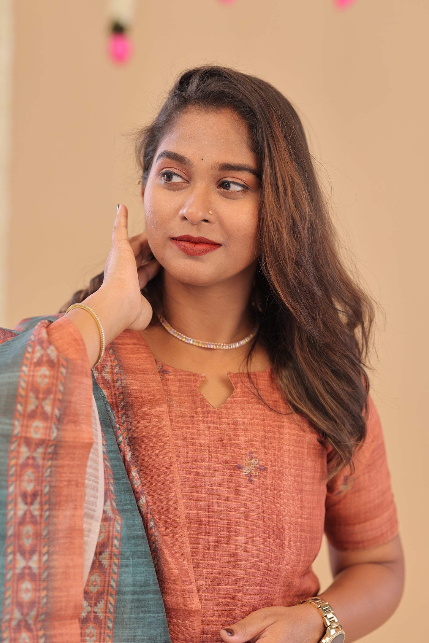 SEMI JUTE - RUST OLIVE Kurti set