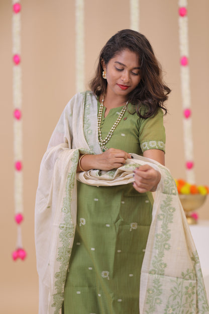 LUX-NIRANJANA-OLIVE-JAMDHANI-3 pc set