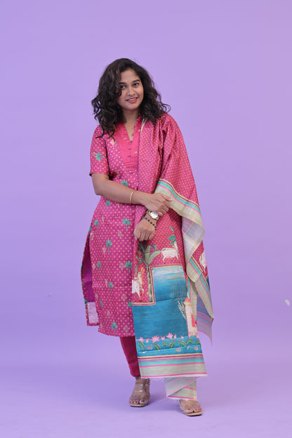 LUX-MAGENTA -TUSSAR SUIT