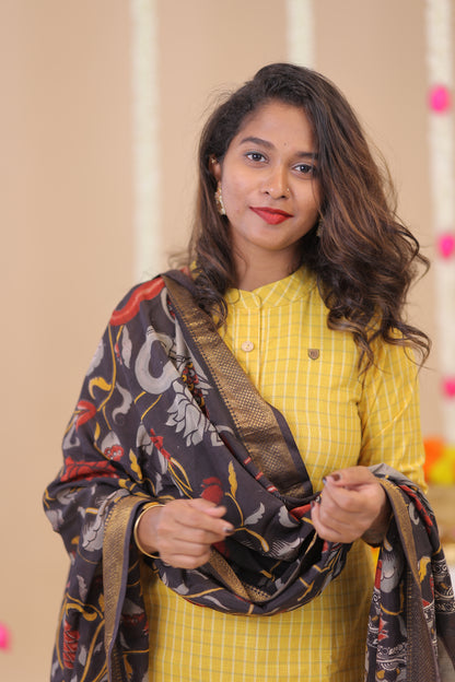 HANDLOOM -YELLOW  Kalamkari  SUIT