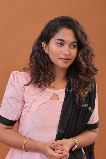 RAW SILK -PINK BLACK SUIT