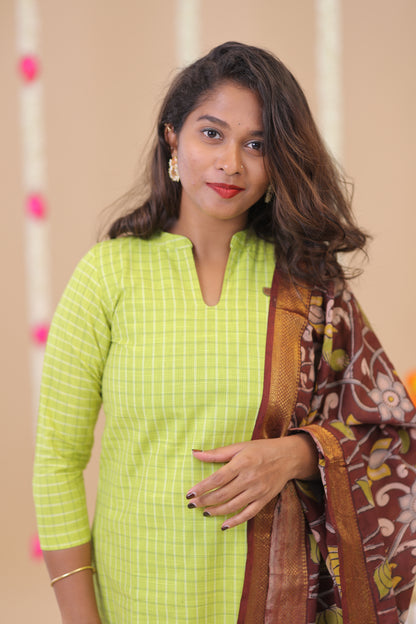 HANDLOOM -GREEN  Kalamkari  SUIT