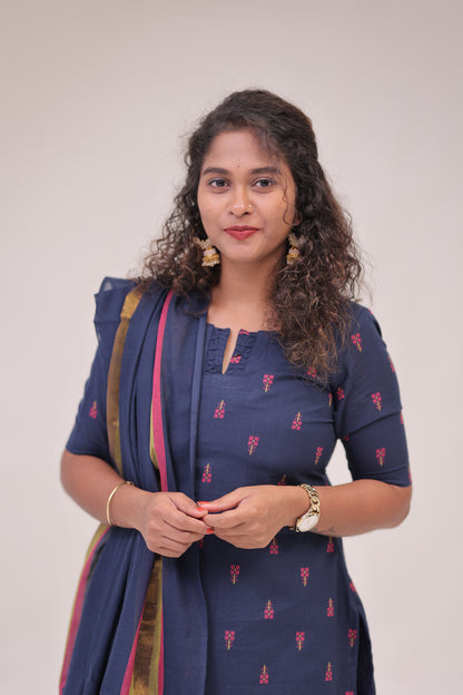 Poonguzhali-3 pc cotton sets - NAVY