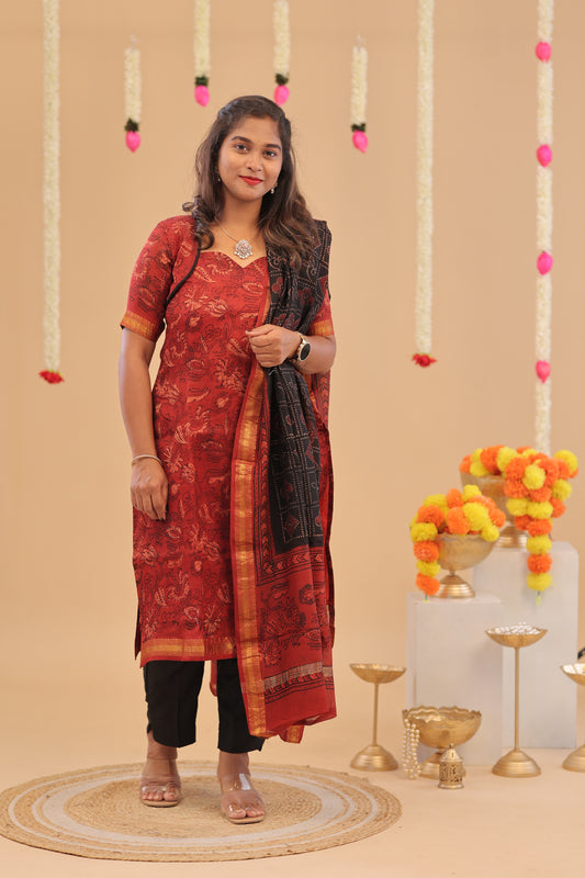 Premium-Mangalgiri-maroon suit