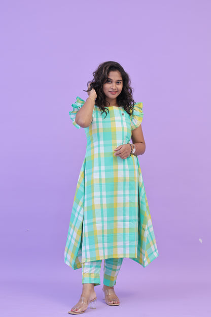 Cotton -CHECKED - GREEN- co ord