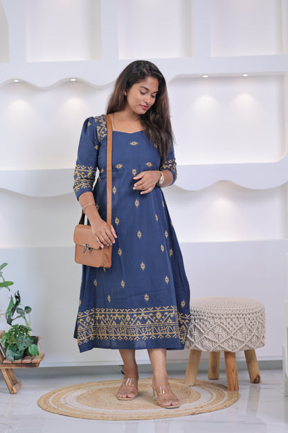 OFFICE WEAR-COTTON-Gown-BLUE SAPPHIRE