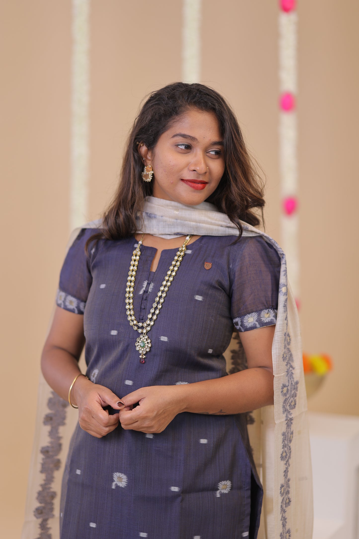 LUX-NIRANJANA-NAVY BLUE-JAMDHANI-3 pc set