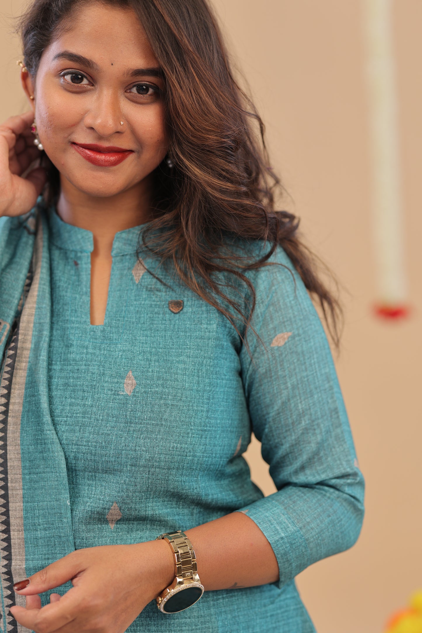 SEMI JUTE - sky blue Kurti set