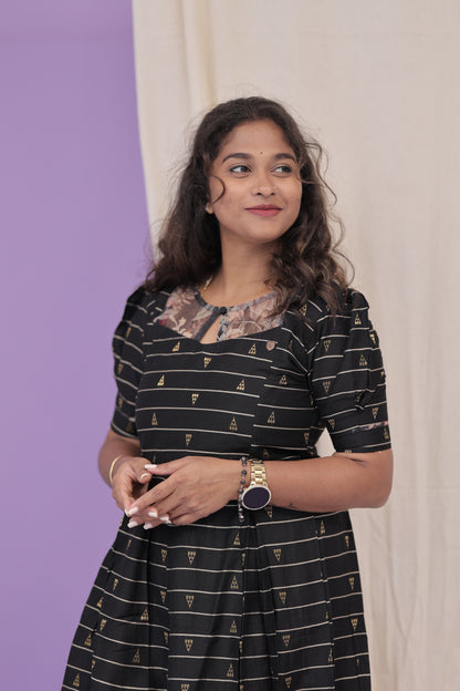 RAW SILK GOWN - Black beige
