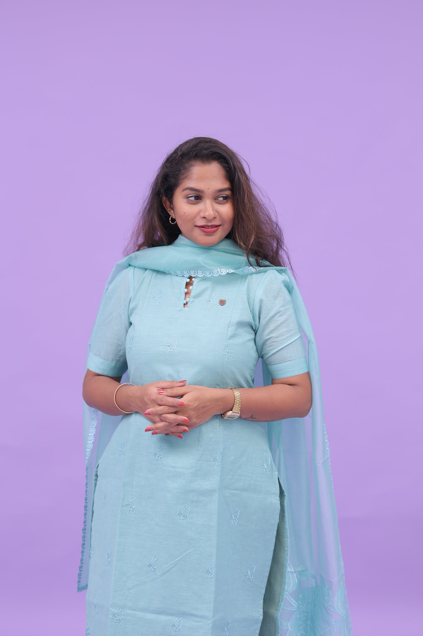 Skyblue-organza applique set